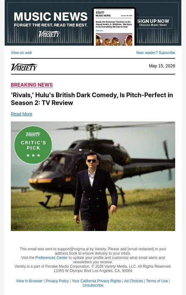 'Rivals,' Hulu's British Dark Comedy, Is Pitch-Perfect in Season 2: TV Review email from Variety screenshot