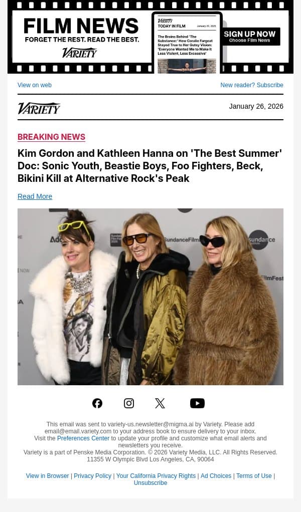 Kim Gordon and Kathleen Hanna on 'The Best Summer' Doc: Sonic Youth, Beastie Boys, Foo Fighters, Beck, Bikini Kill at Alternative Rock's Peak email from Variety screenshot