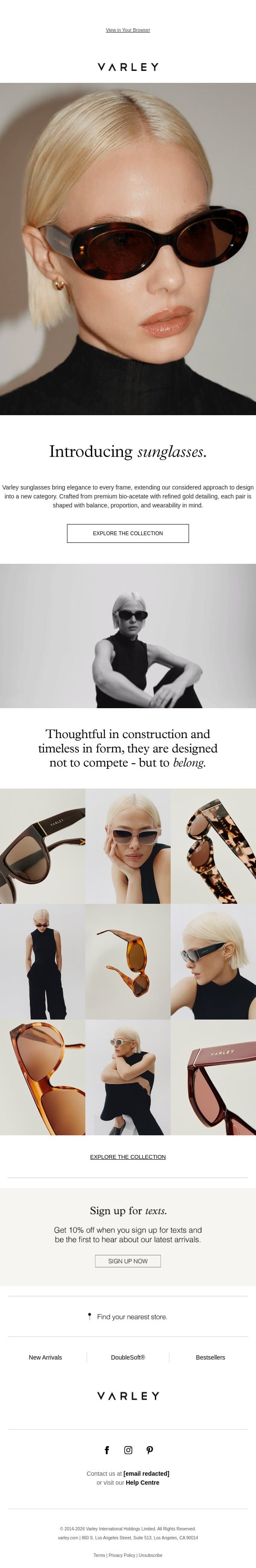 Introducing Sunglasses by Varley email from Varley screenshot
