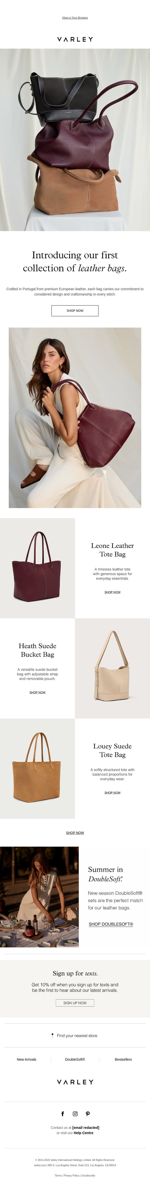 Meet the new leather bag collection email from Varley screenshot