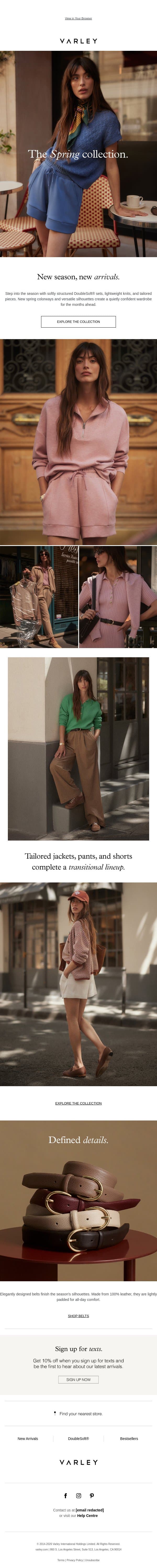 New in: the Spring collection email from Varley screenshot