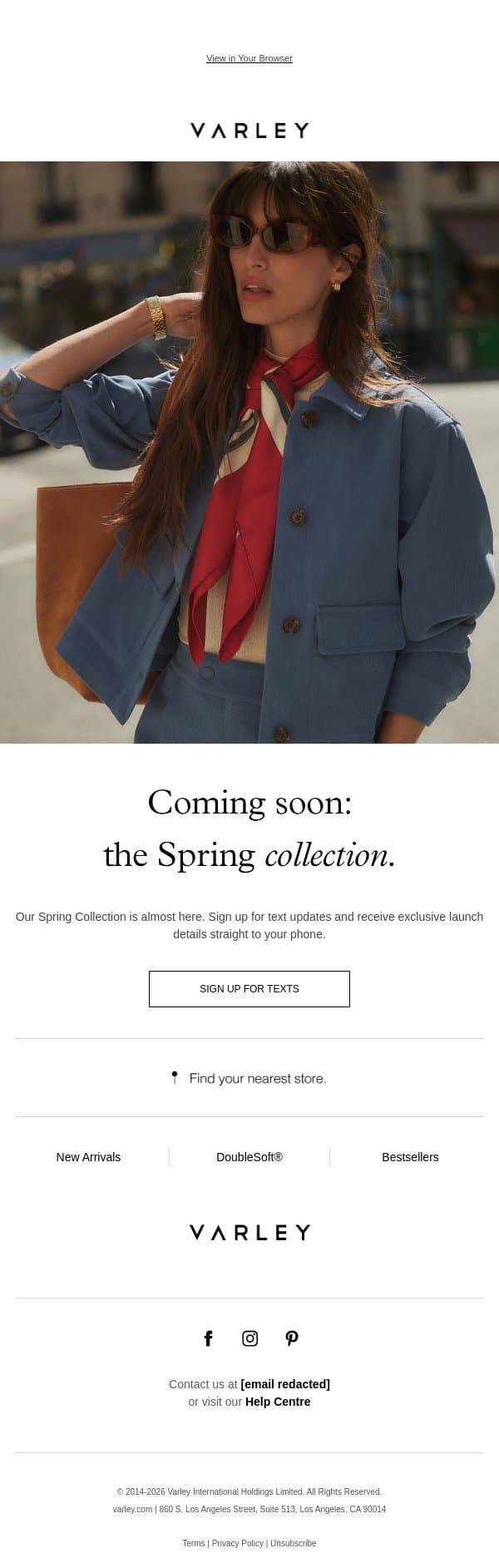 Coming soon: the Spring Collection email from Varley screenshot