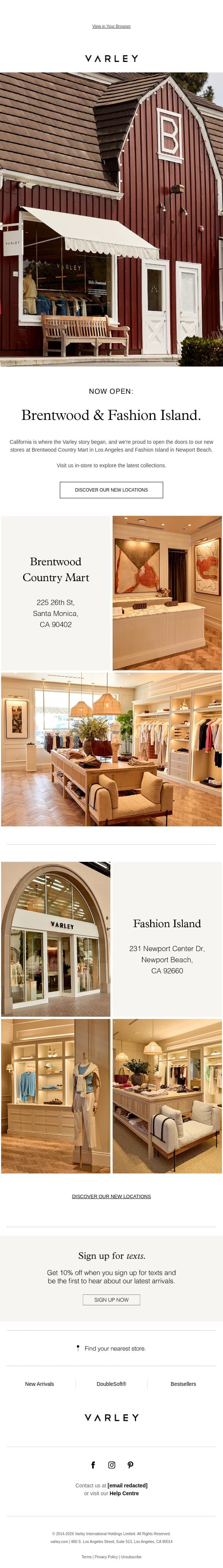 Now open: Brentwood & Fashion Island email from Varley screenshot