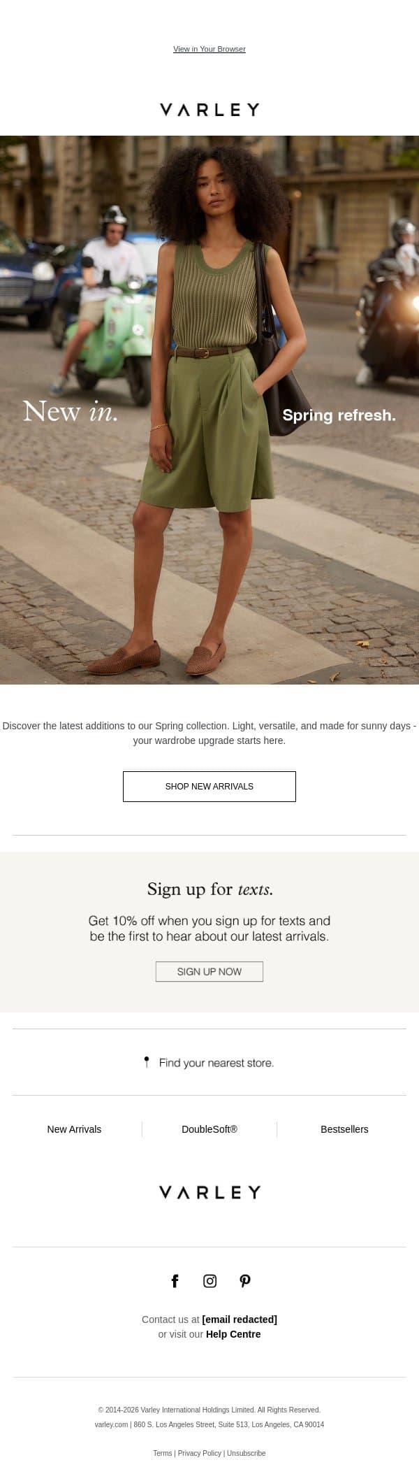 Your invitation to newness email from Varley screenshot