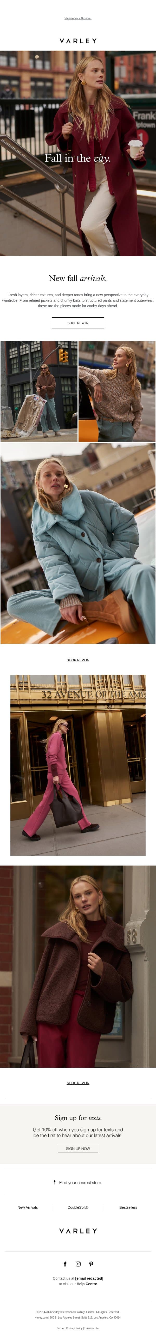 New for fall email from Varley screenshot