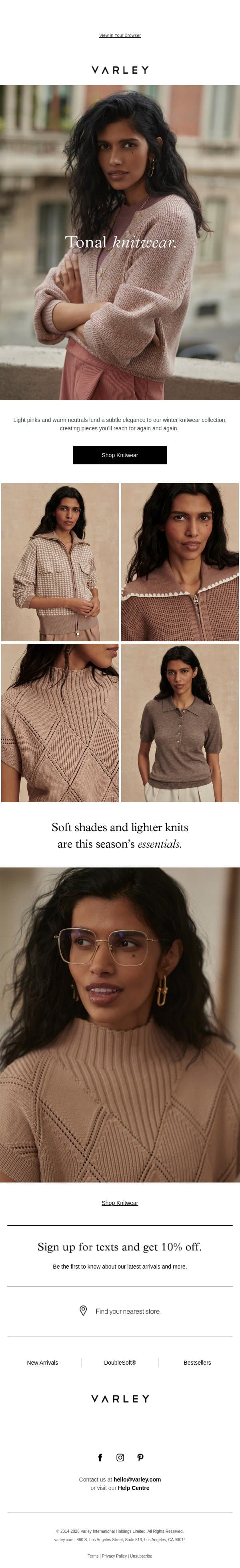 New knitwear, just landed email from Varley screenshot