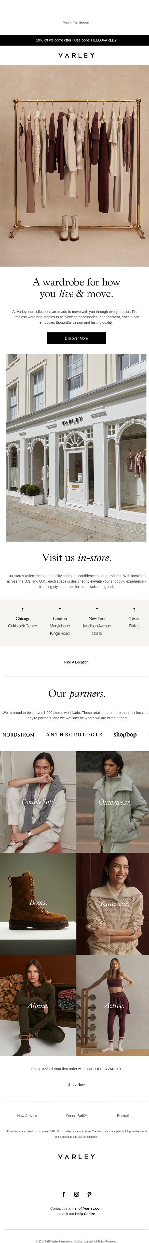 A wardrobe for how you live & move email from Varley screenshot