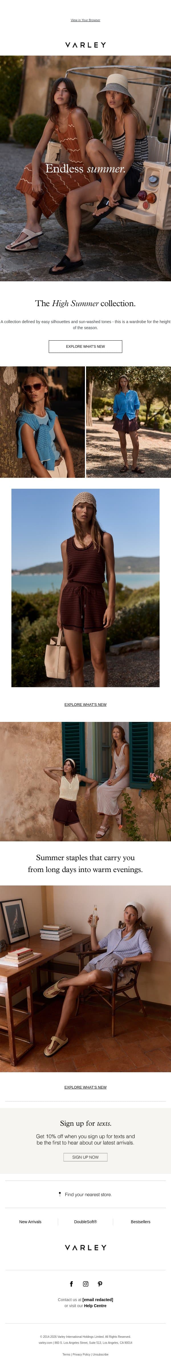 New collection: High Summer email from Varley screenshot
