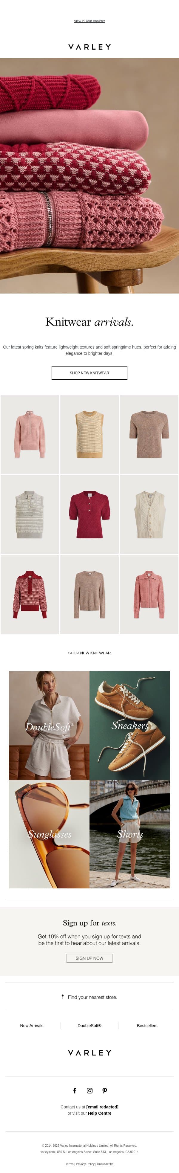 The latest: spring knits email from Varley screenshot