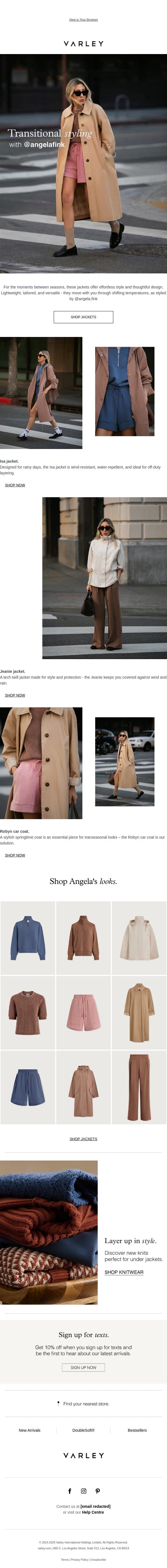 New jackets to know with @angelafink email from Varley screenshot