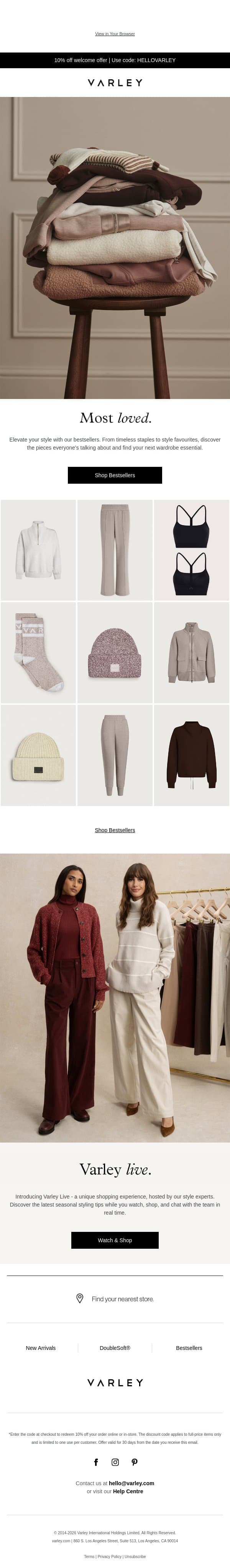 Bestsellers & live styling email from Varley screenshot