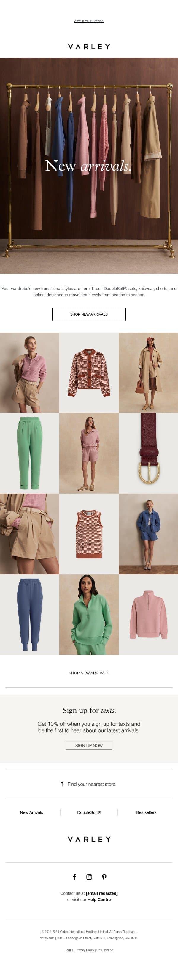 New spring styles just landed email from Varley screenshot
