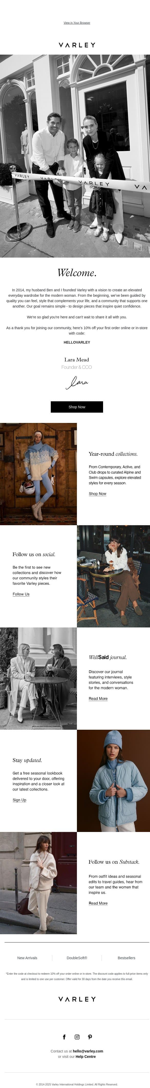 Welcome to Varley email from Varley screenshot