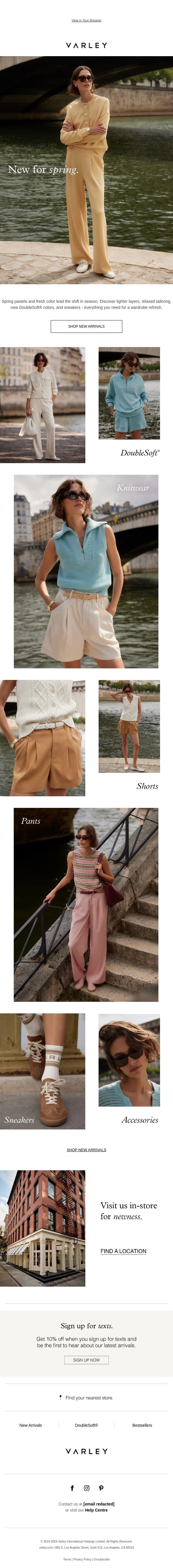 New for spring email from Varley screenshot