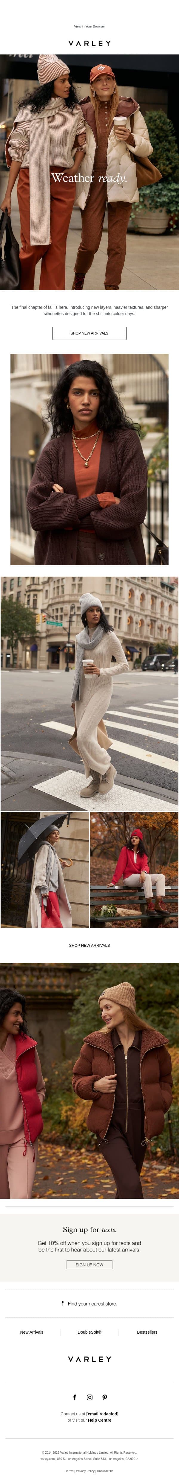 Fall update: new arrivals email from Varley screenshot