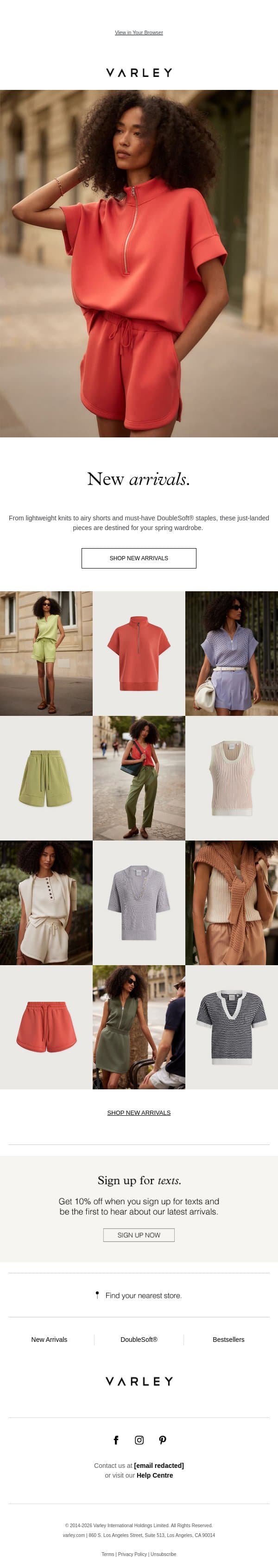 New in: spring additions email from Varley screenshot