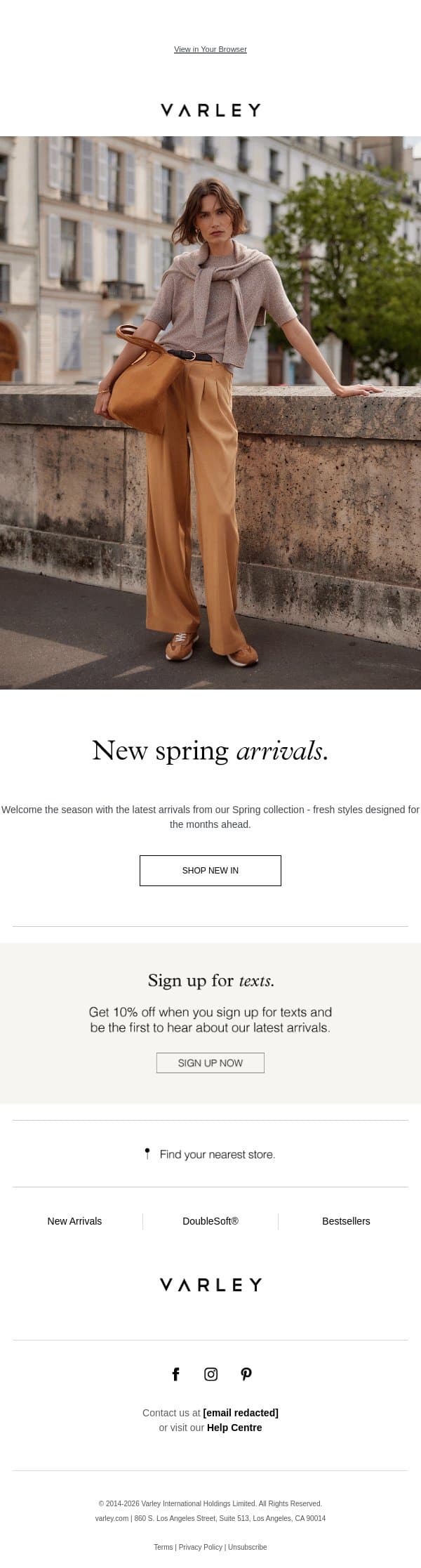 New arrivals have landed email from Varley screenshot