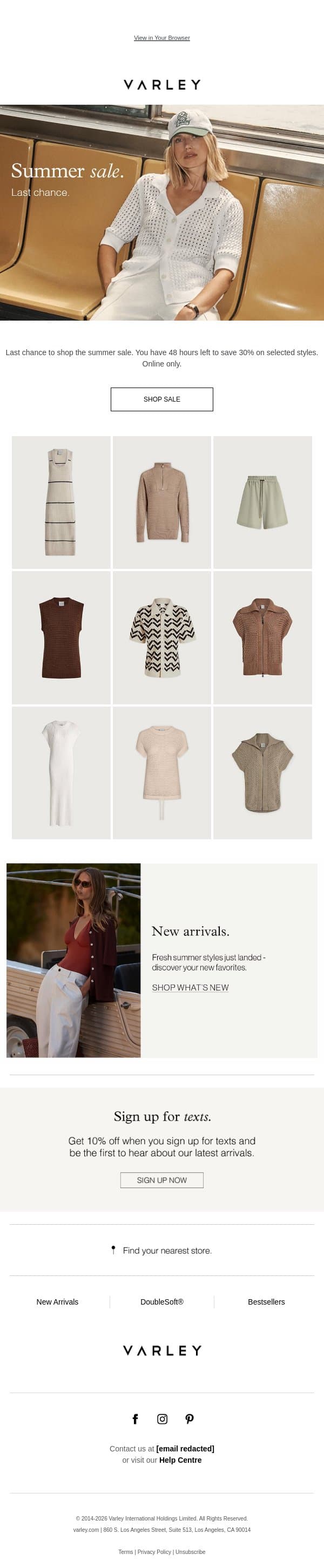 Last chance to shop the summer sale email from Varley screenshot