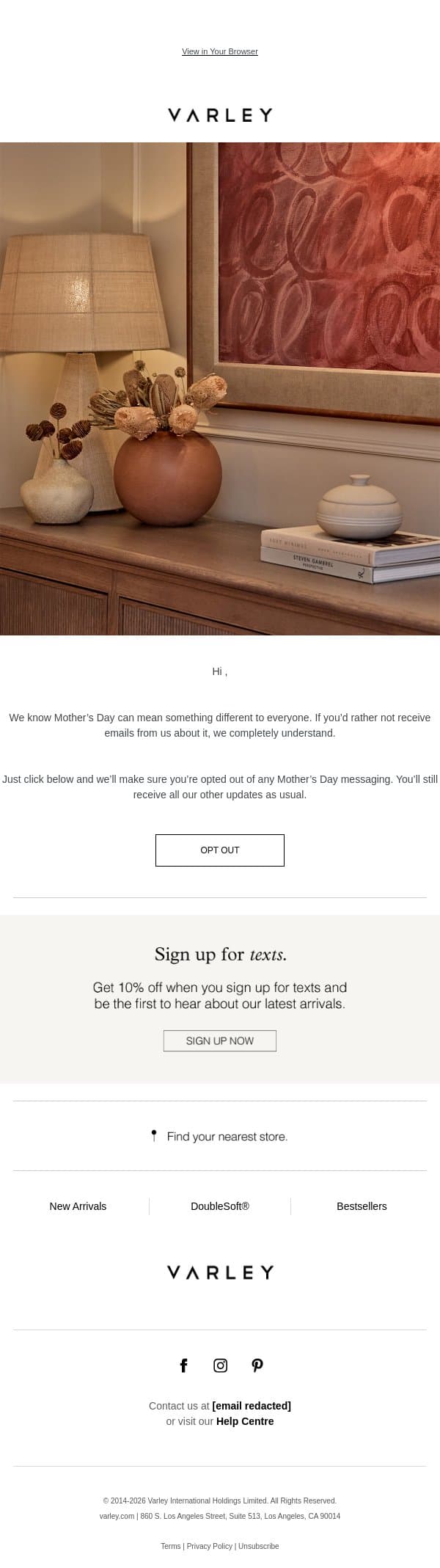 Prefer not to hear about Mother’s Day? email from Varley screenshot