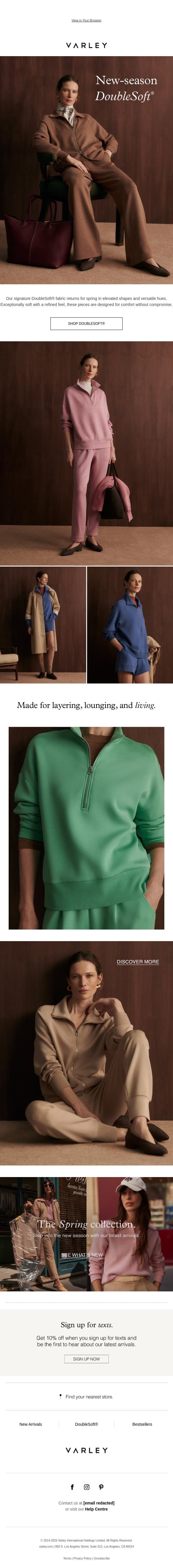 New-season DoubleSoft® email from Varley screenshot
