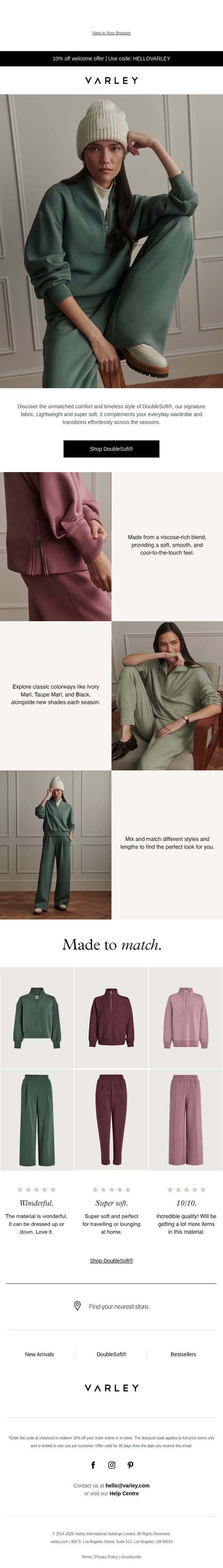 Meet our signature fabric email from Varley screenshot
