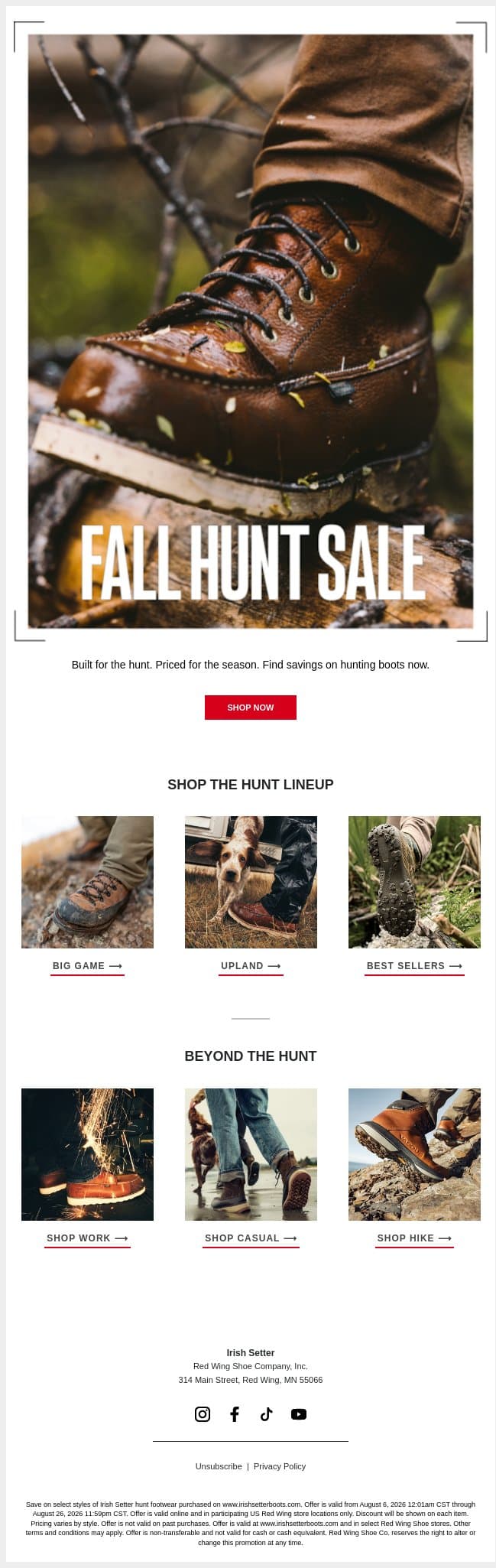 Fall Hunt Sale Is On email from Vasque screenshot