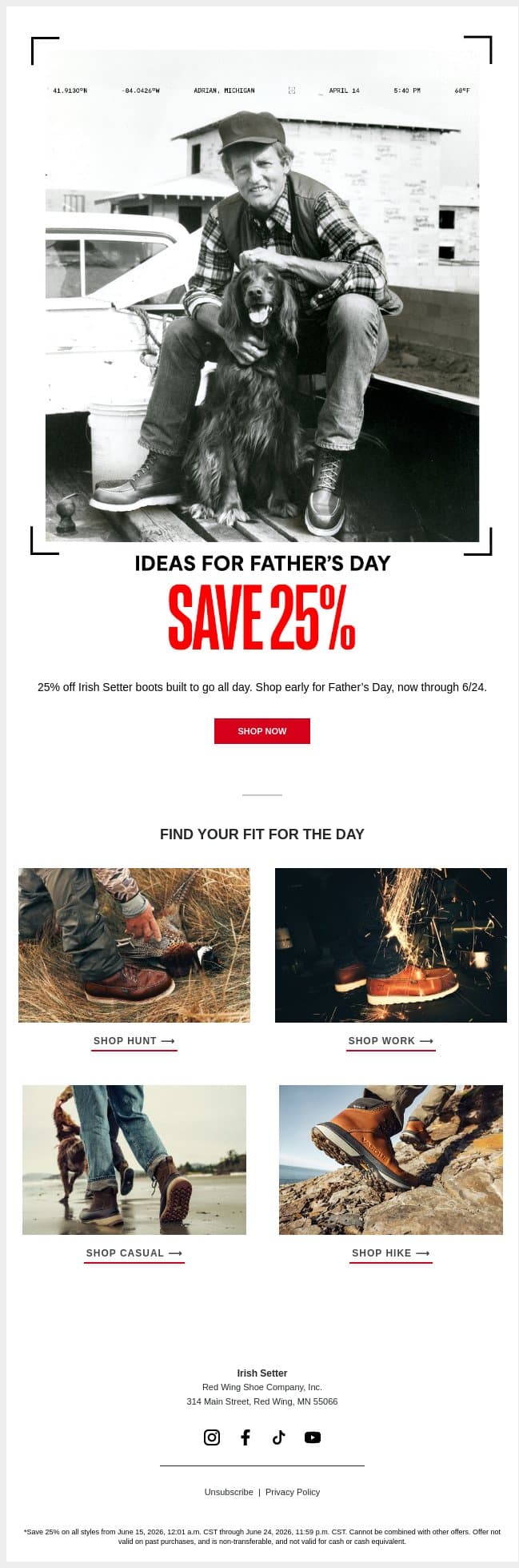 25% Off Starts Now email from Vasque screenshot