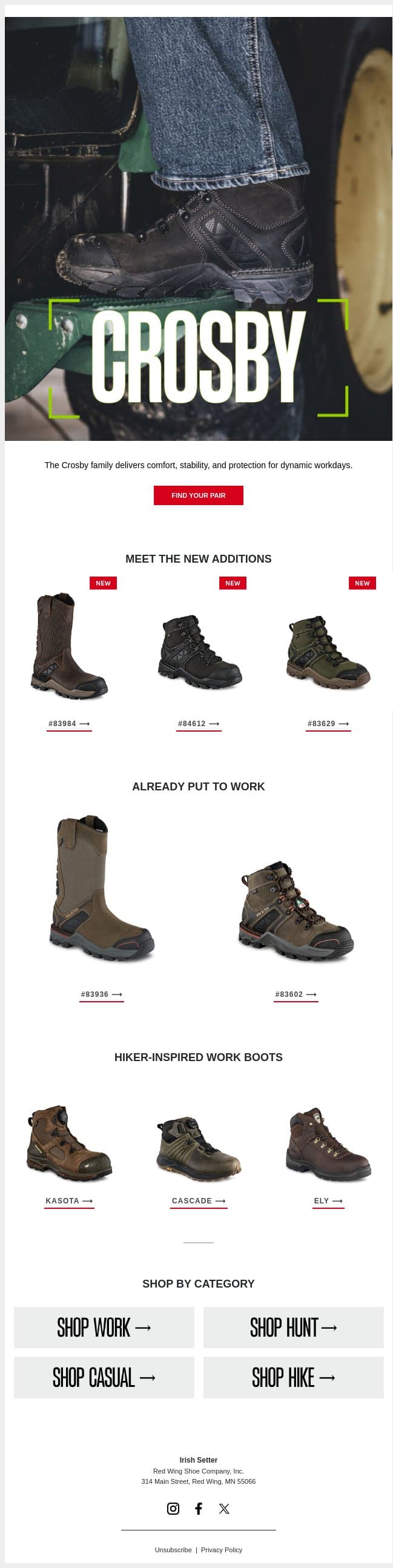 New Crosby Work Boots email from Vasque screenshot