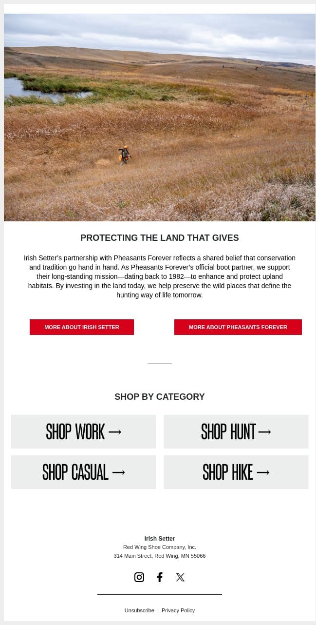 For the Land We Love email from Vasque screenshot
