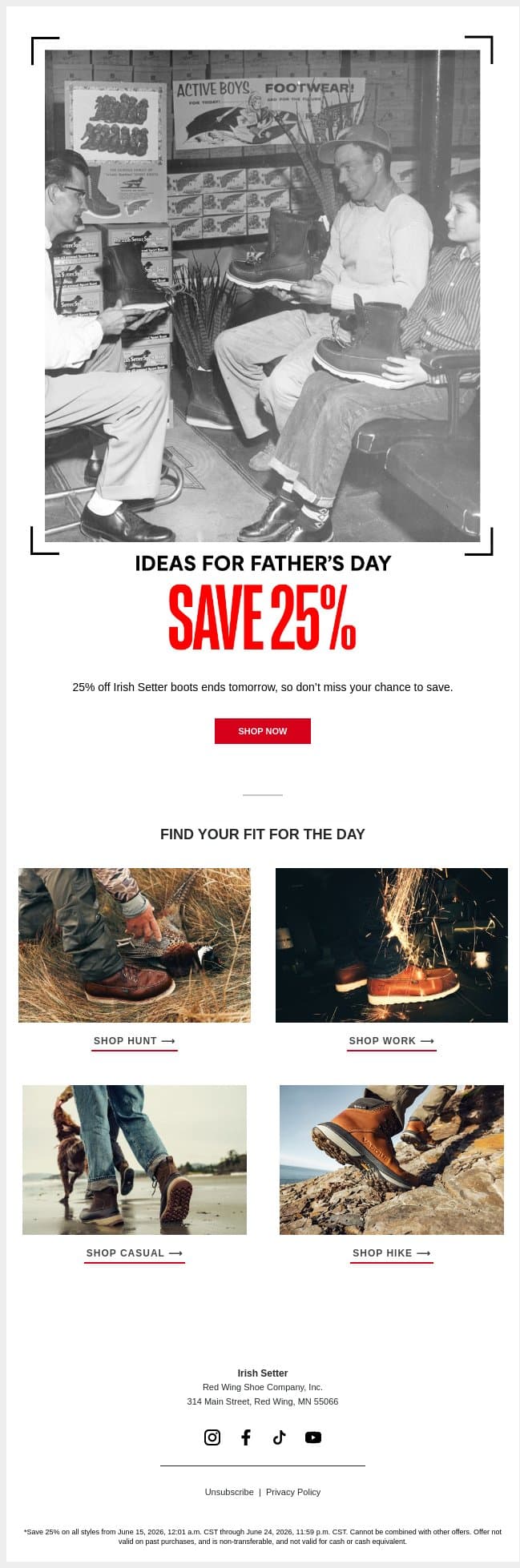 25% Off Ends Tomorrow email from Vasque screenshot