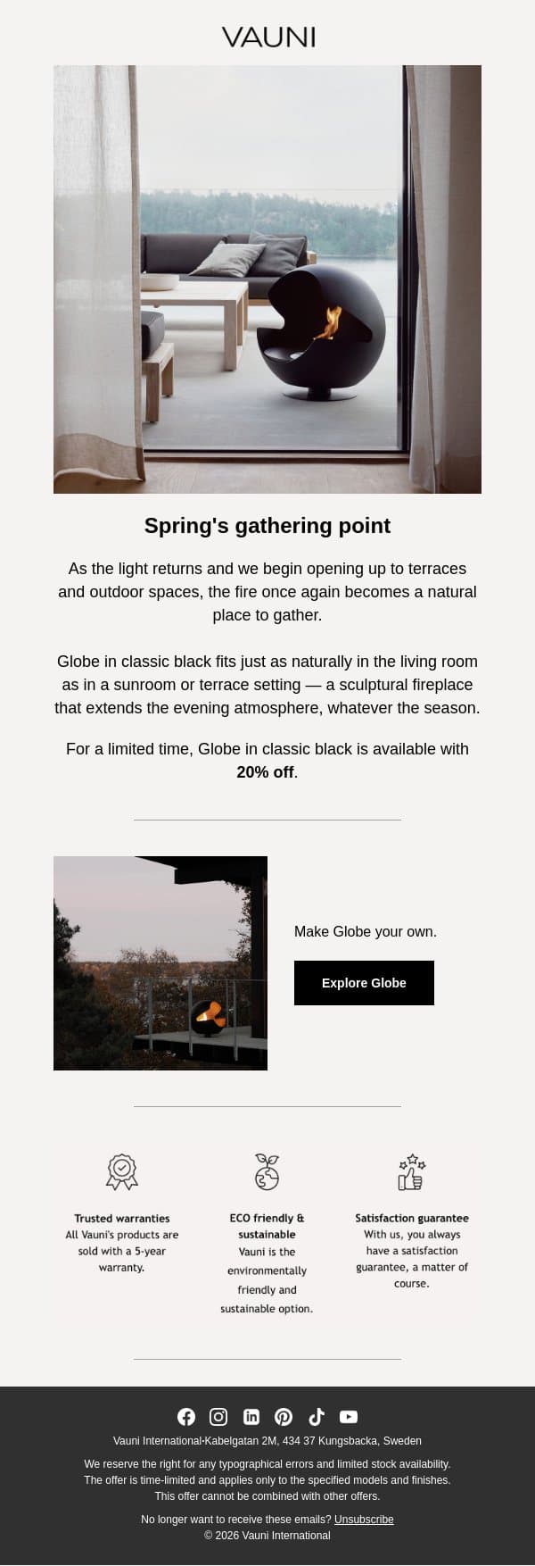 Black Globe – 20% for a limited time email from Vauni screenshot