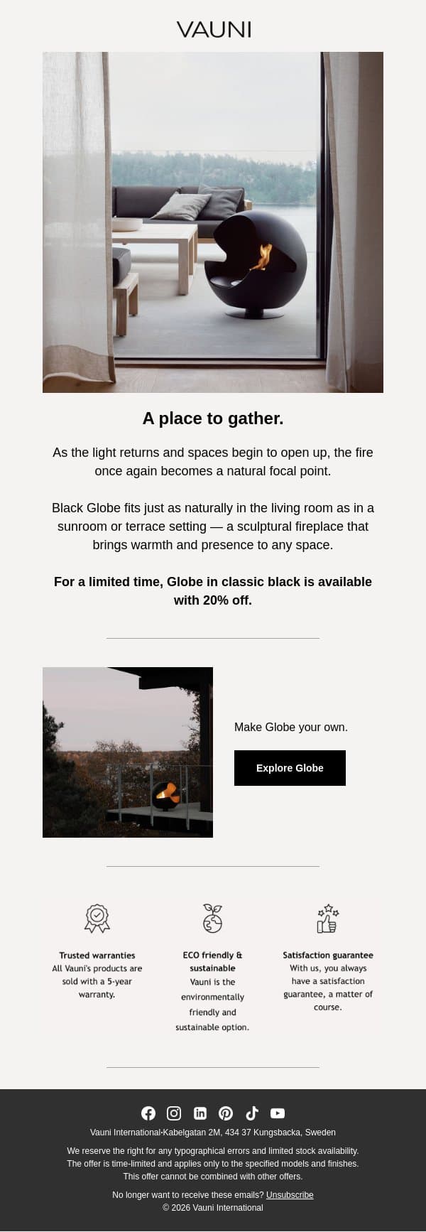 Spring’s gathering point – 20% on Black Globe email from Vauni screenshot