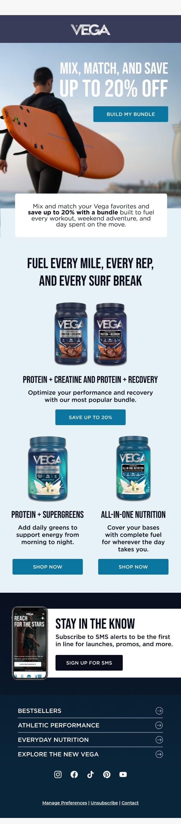 Get up to 20% off, then get out there email from Vega screenshot