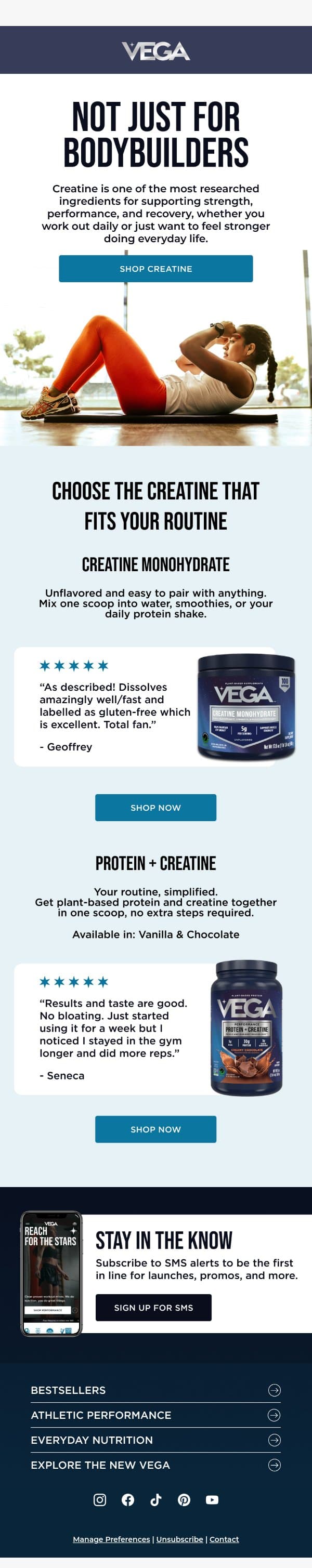 Creatine isn’t just for bodybuilders email from Vega screenshot