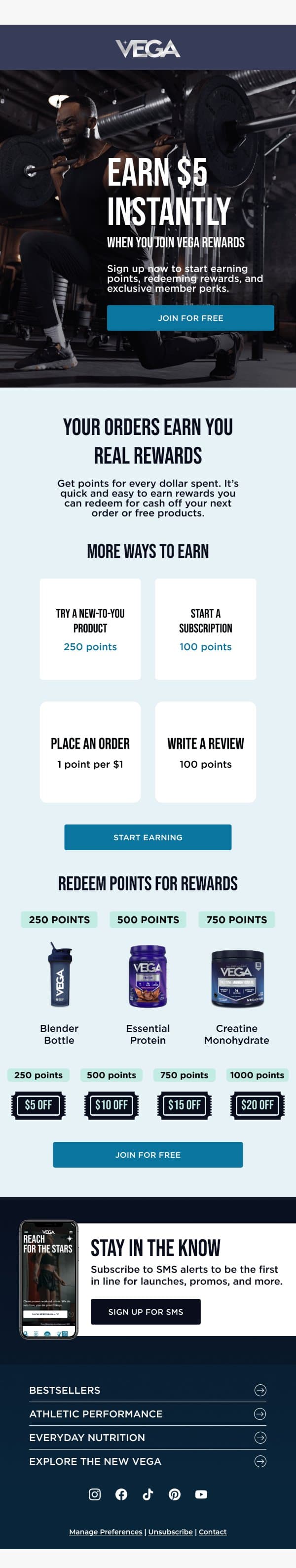 Want $5 off your next order? email from Vega screenshot