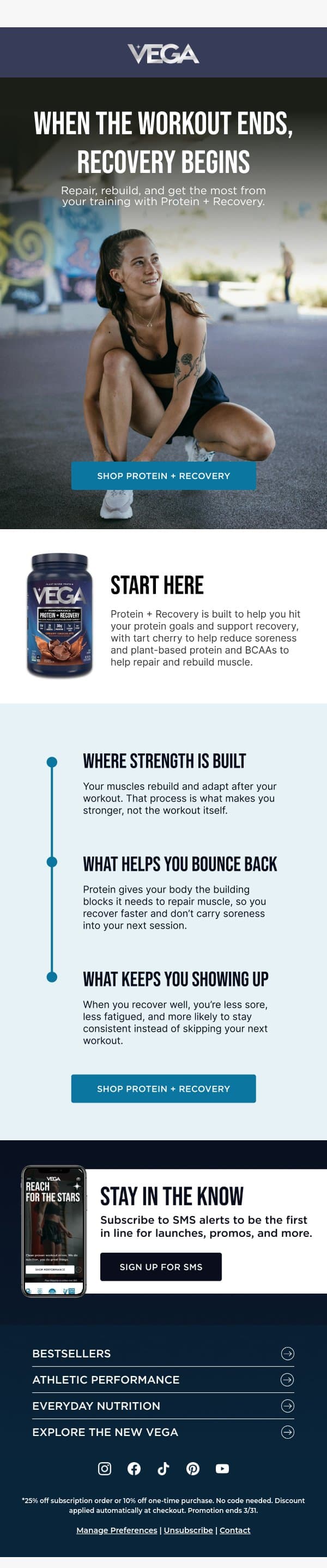 You did the workout. Now what? email from Vega screenshot