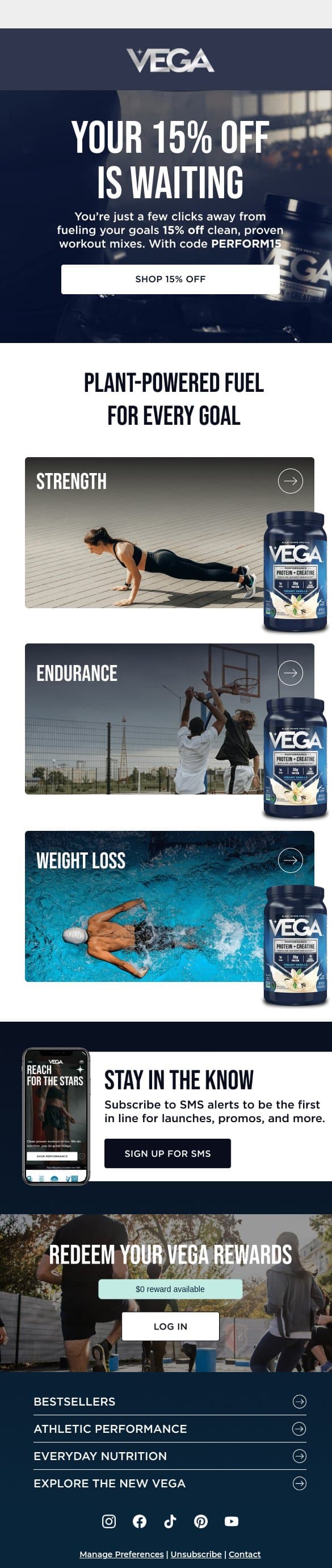 15% Off Is Waiting For You email from Vega screenshot