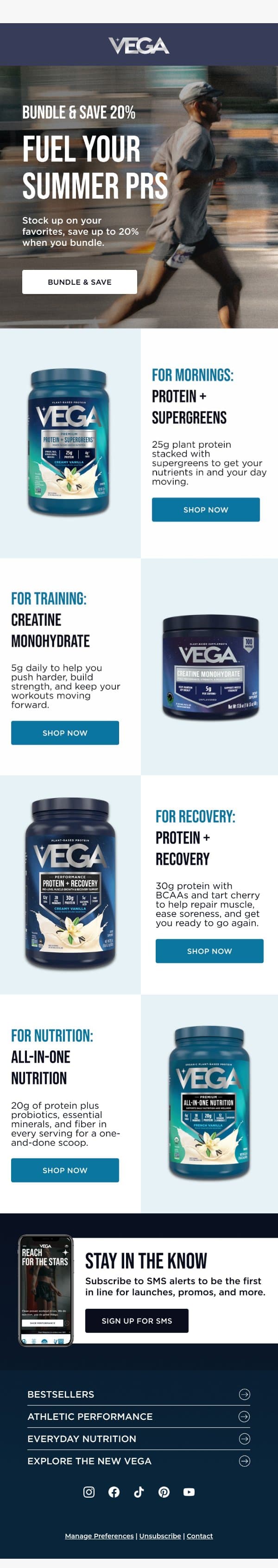 20% off. Build your summer stack. email from Vega screenshot
