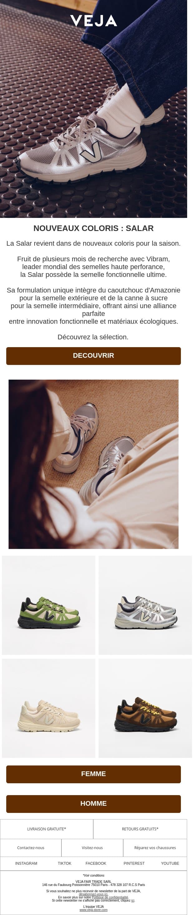 Nouveaux coloris: Salar email from Veja screenshot