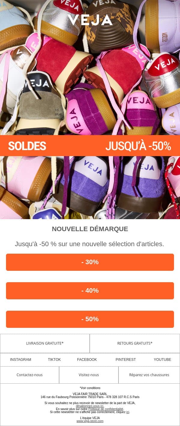 Soldes : Jusqu'à -50 % email from Veja screenshot