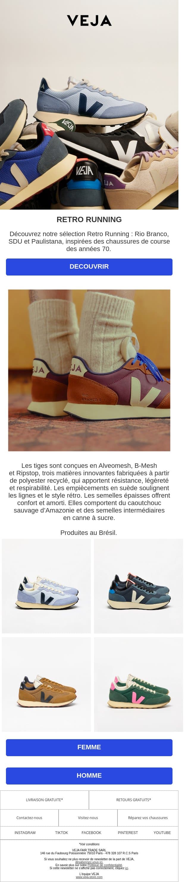 SELECTION RETRO RUNNING email from Veja screenshot