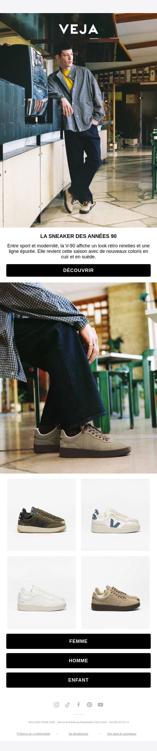 La sneaker des années 90 email from Veja screenshot