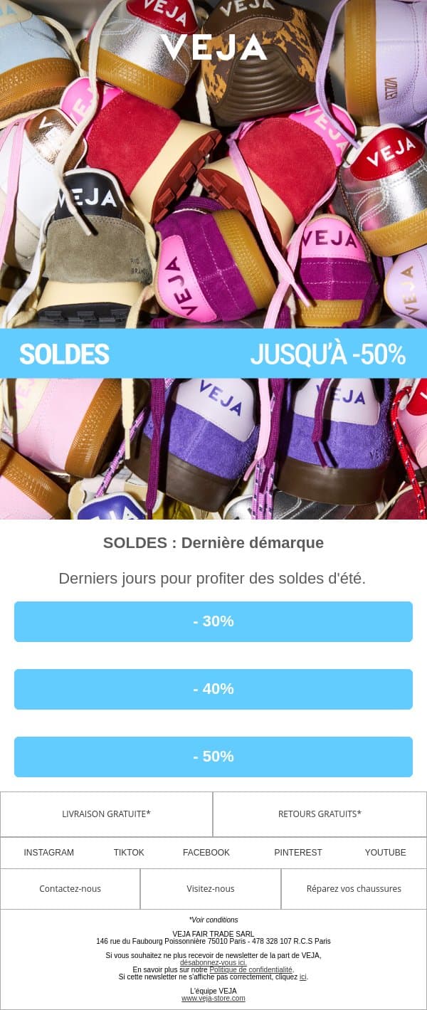 SOLDES : Dernière démarque email from Veja screenshot