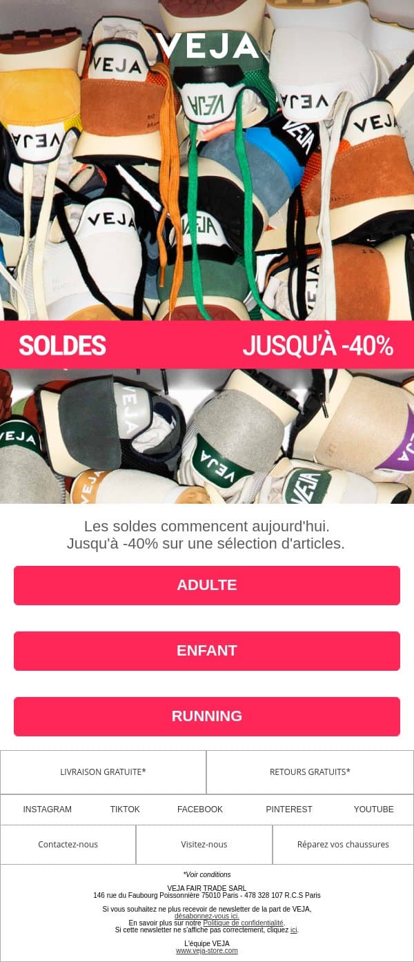 Les soldes commencent aujourd'hui email from Veja screenshot