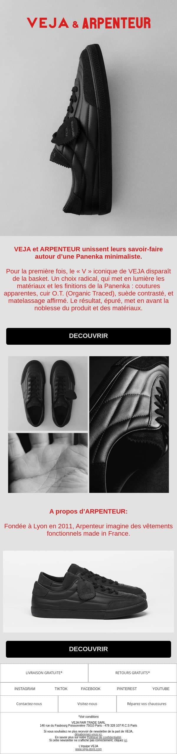 VEJA x ARPENTEUR email from Veja screenshot