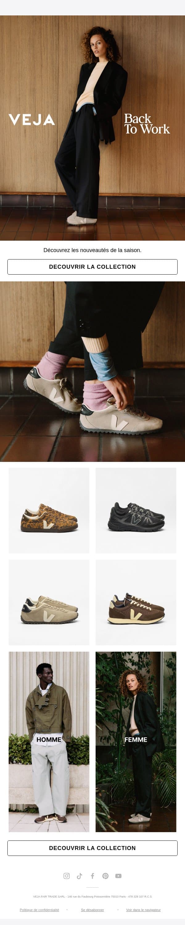 Back to work email from Veja screenshot