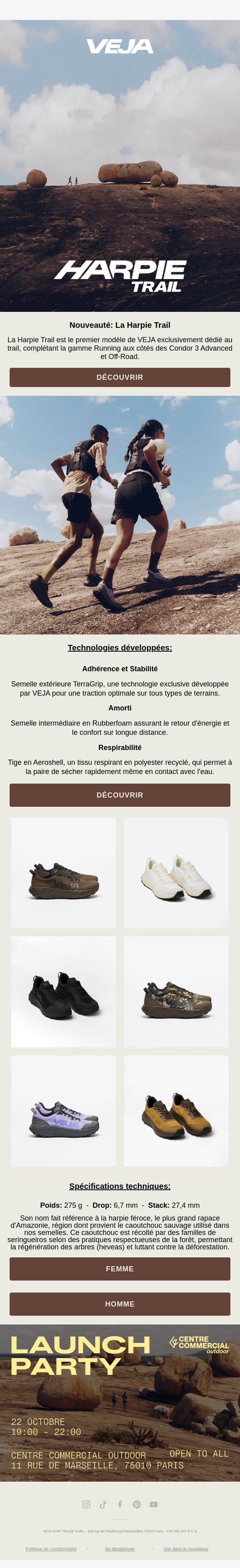 Nouveauté : La Harpie Trail email from Veja screenshot