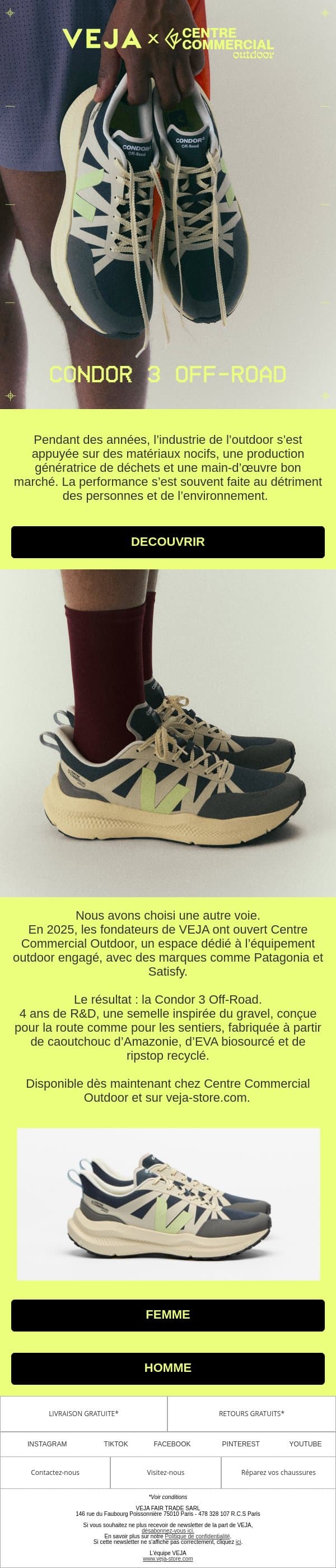 VEJA X CENTRE COMMERCIAL OUTDOOR email from Veja screenshot