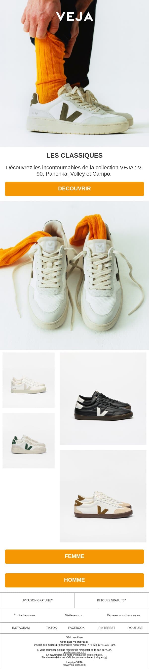 Les classiques email from Veja screenshot