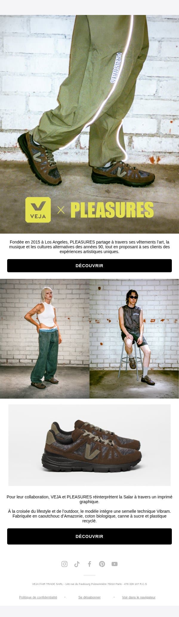 VEJA x PLEASURES email from Veja screenshot